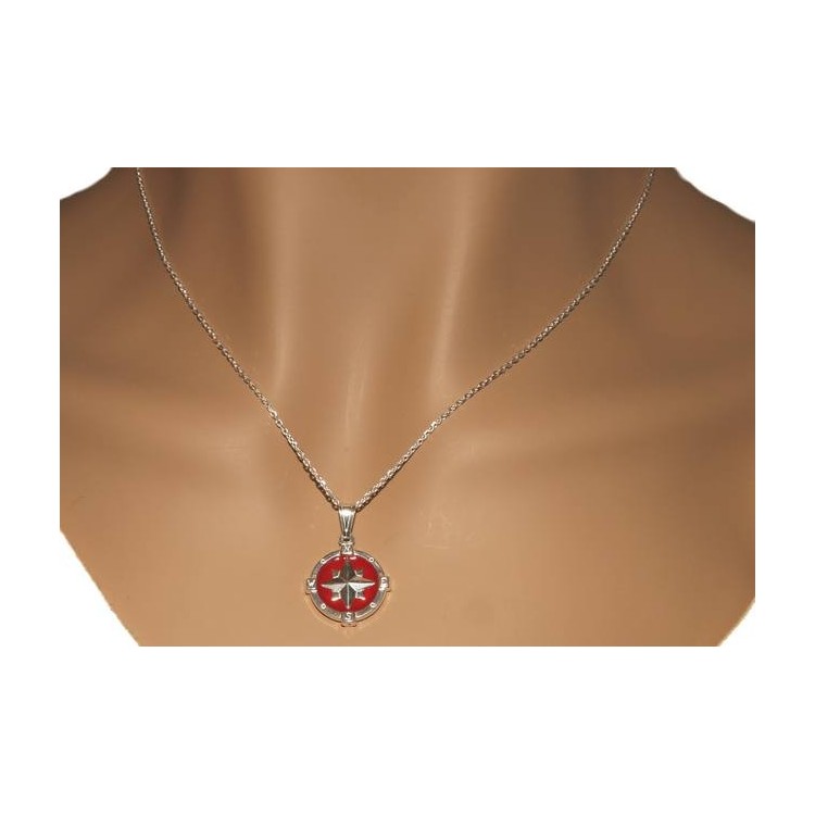NSA|Collana uomo forzatina argento 925 con pendente rosa dei venti smalto rosso