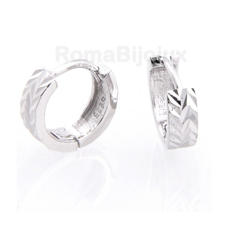 NSA|Silver 925/oo : earrings massive cliquet man or woman diamond faceted small 13 mm (one pair)