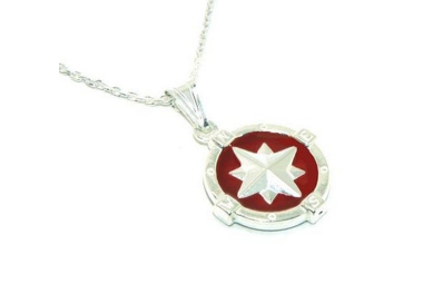 NSA|Sterling silver fortified man necklace with red enamel rose wind pendant