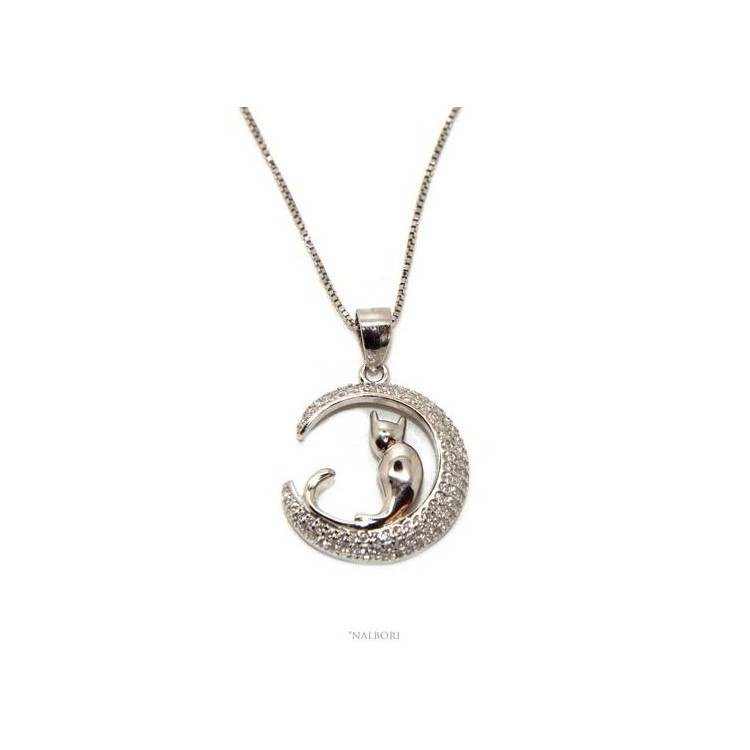 NSA|Silver 925: Necklace Venetian woman necklace with pendant moon cat 19mm nalbori