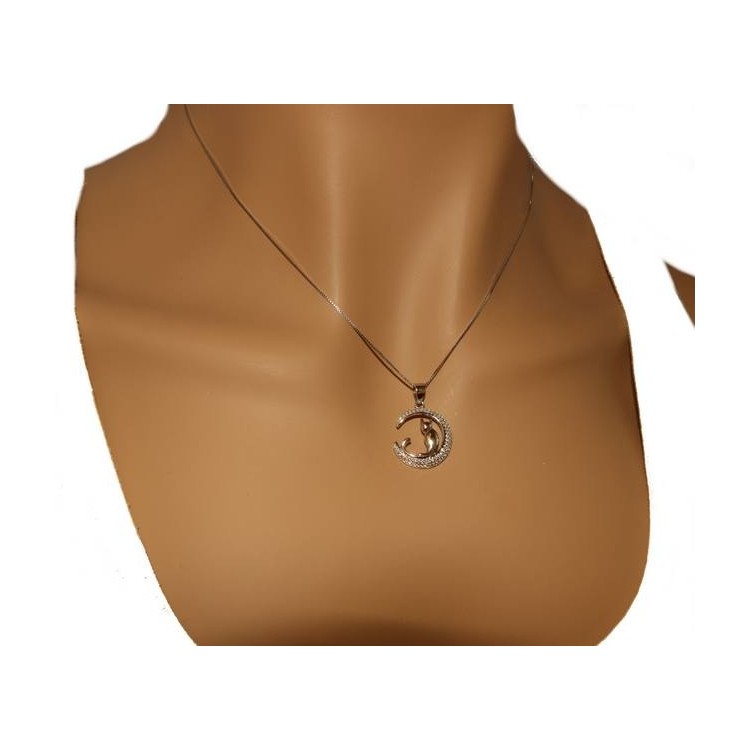 NSA|NALBORI Argento 925 : Collana Collier donna veneziana con ciondolo gatto luna 19mm