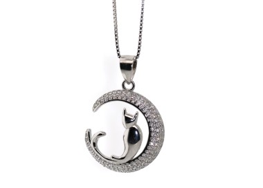 NSA|Silver 925: Necklace & pendant moon cat 19mm brand NALBORI