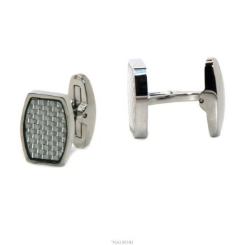 NSA|NALBORI men's shirt cufflinks rectangular stainless steel with weft