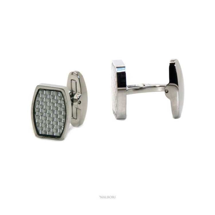 NSA|NALBORI men's shirt cufflinks rectangular stainless steel with weft