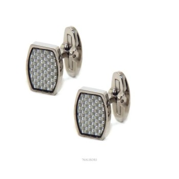 NSA|552735 NALBORI men's shirt cufflinks rectangular stainless steel with weft