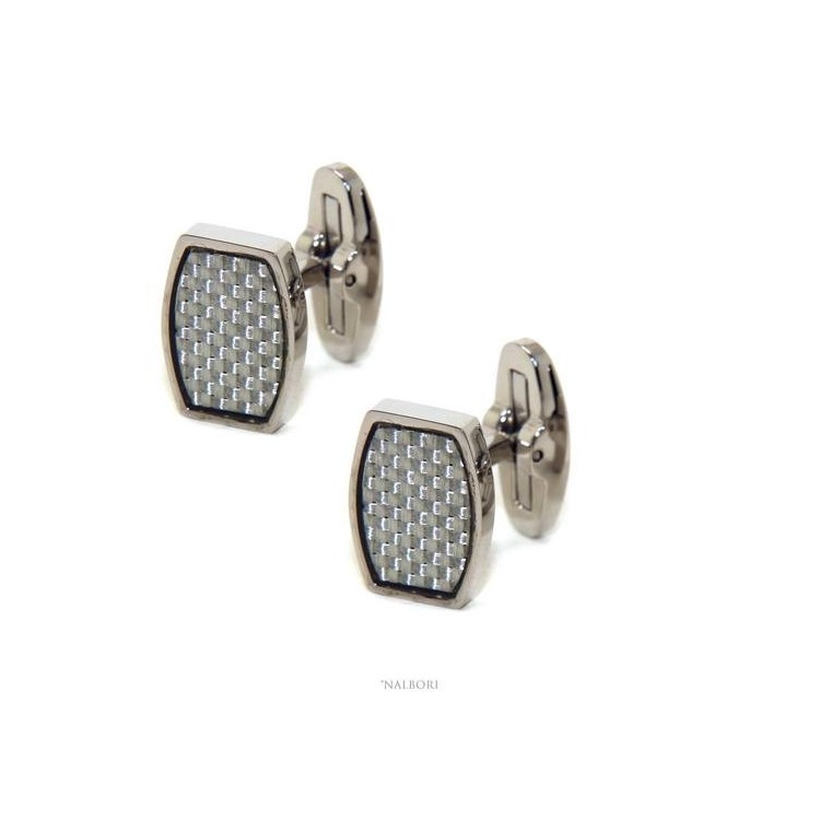 NSA|552735 NALBORI men's shirt cufflinks rectangular stainless steel with weft