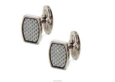 NSA|552735 NALBORI men's shirt cufflinks rectangular stainless steel with weft