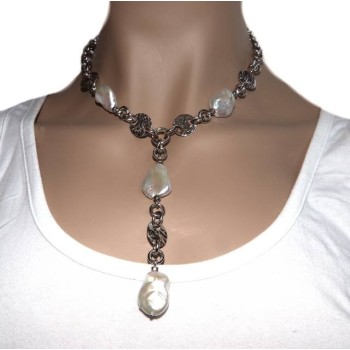 NSA|Necklace 925 silver necklace for women with large natural baroque pearls