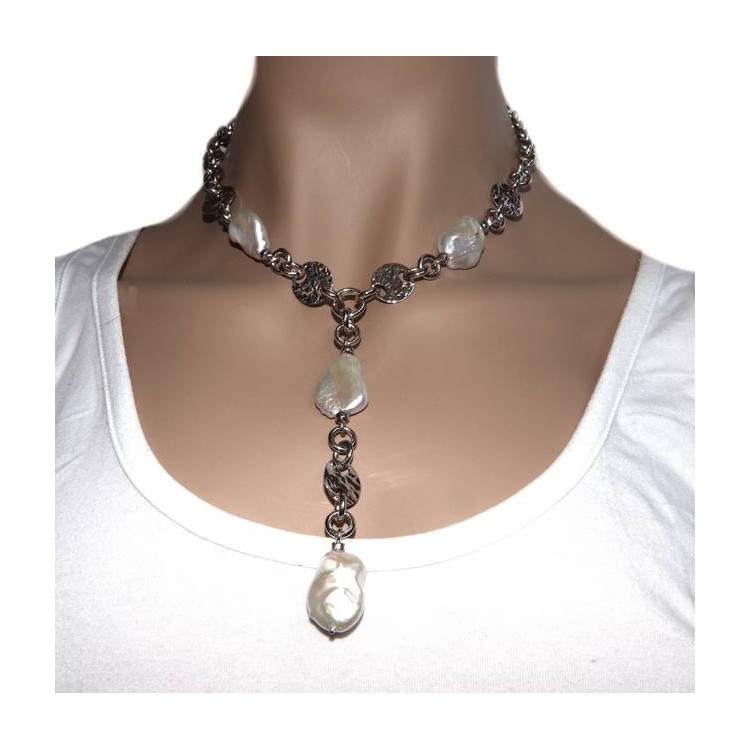 NSA|Collana collier argento 925 da donna con grandi perle barocche naturali vere