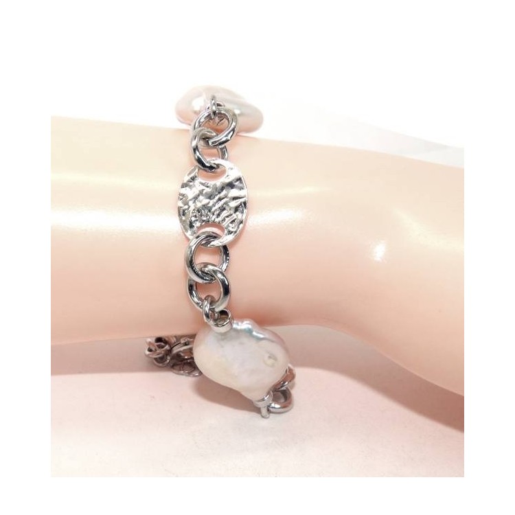 NSA|Woman bracelet in 925 sterling silver and baroque baroque pearl