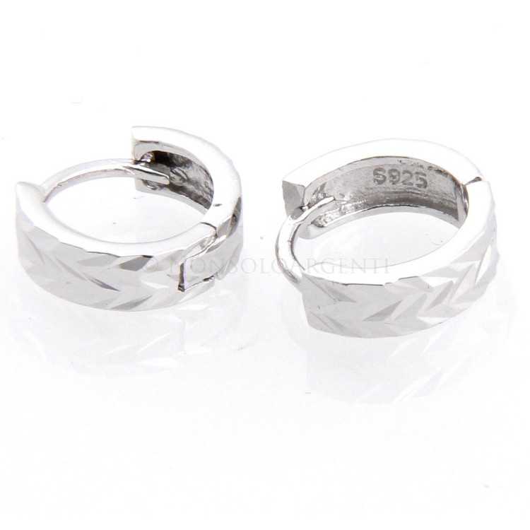 NSA|Silver 925/oo : earrings massive cliquet man or woman diamond faceted small 13 mm (one pair)
