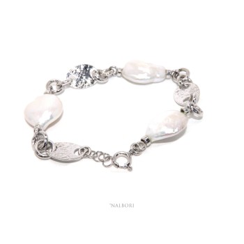 NSA|Woman bracelet in 925 sterling silver and baroque baroque pearl