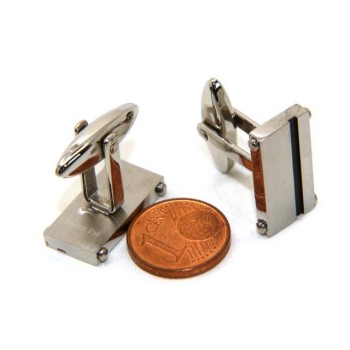 NSA|NALBORI men's cufflinks for men rectangular stainless steel with black satin-finish band