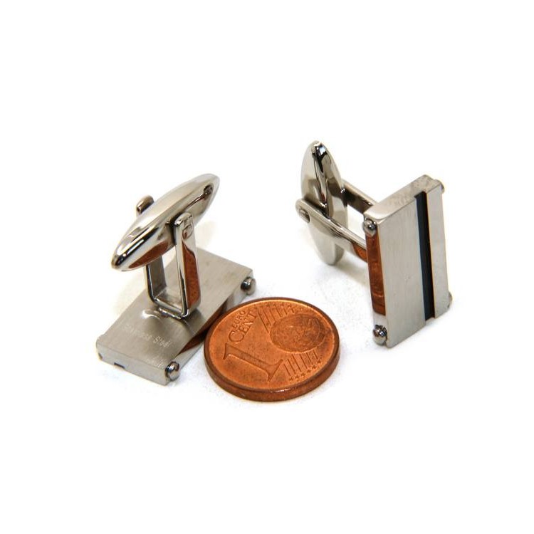 NSA|NALBORI men's cufflinks for men rectangular stainless steel with black satin-finish band