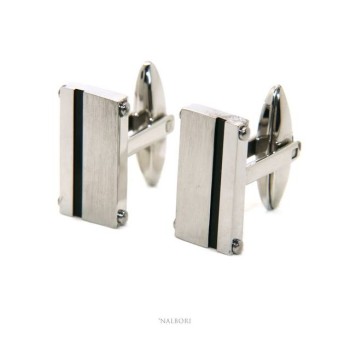NSA|NALBORI men's cufflinks for men rectangular stainless steel with black satin-finish band