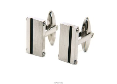 NSA|NALBORI men's cufflinks for men rectangular stainless steel with black satin-finish band