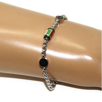 NSA|Steel bracelet man woman anallergic still wind rose Italian flag enamel 19 cm