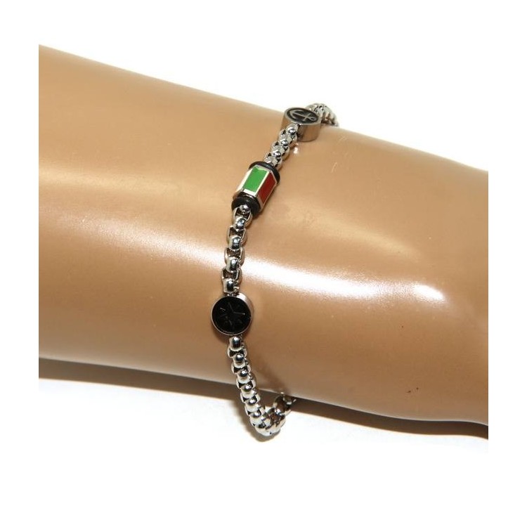 NSA|Steel bracelet man woman anallergic still wind rose Italian flag enamel 19 cm