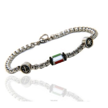 NSA|Steel bracelet man woman anallergic still wind rose Italian flag enamel 19 cm