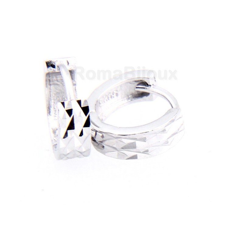 NSA|Silver 925: earrings massive cliquet woman and diamond faceted small 13 mm (one pair)