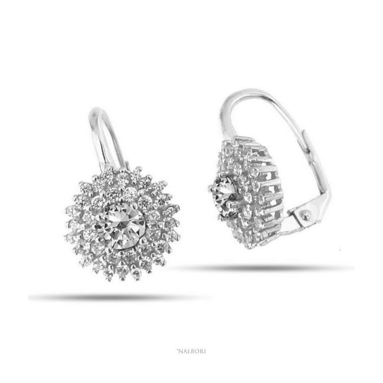 NSA|Woman earrings in silvered 925 sterling silver round of cubic zirconia 13mm