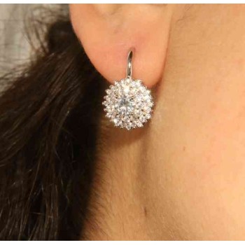 NSA|NALBORI Orecchini monachella in argento 925 tondi rosone di zirconi bianco