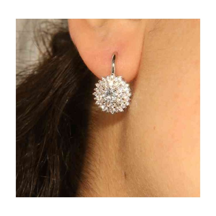 NSA|Woman earrings in silvered 925 sterling silver round of cubic zirconia 13mm