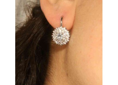 NSA|Woman earrings in silvered 925 sterling silver round of cubic zirconia 13mm