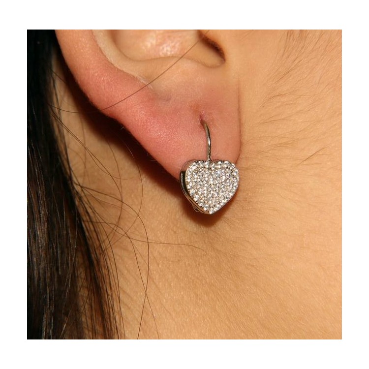 NSA|Woman earrings in silver 925 silver heart micropavè of cubic zirconia 10mm