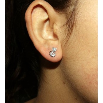 NSA|925 silver earrings with white zircons cat and kitten stylized contrariè