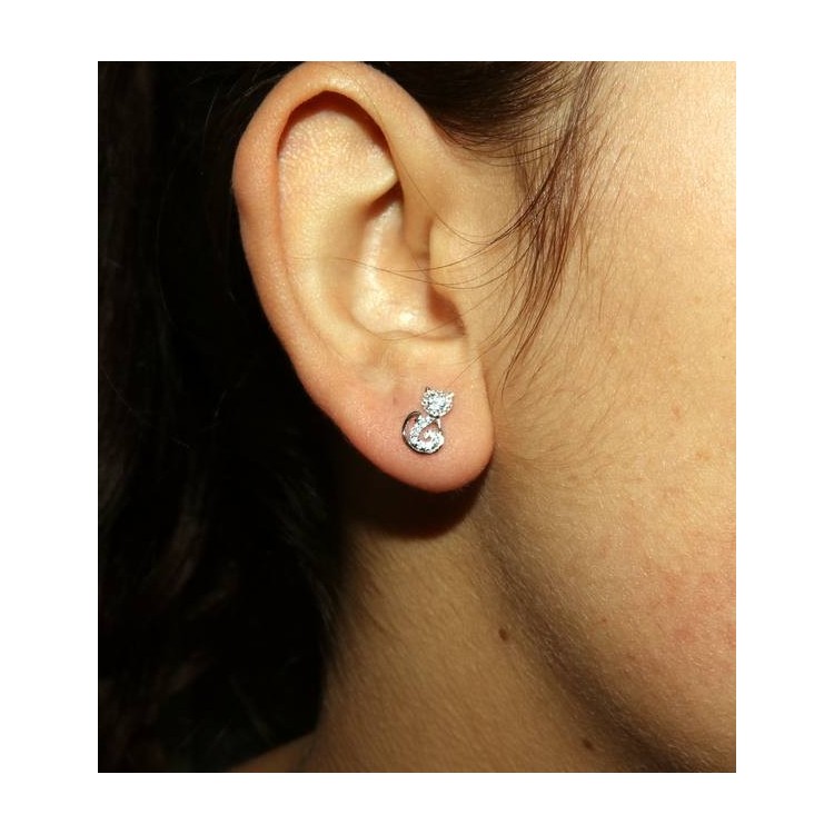 NSA|925 silver earrings with white zircons cat and kitten stylized contrariè