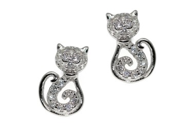 NSA|orecchini argento 925 con zirconi bianchi gatto gattino stilizzato contrariè