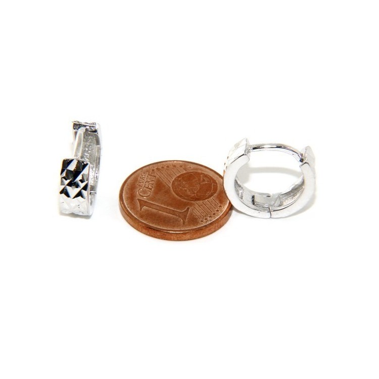 NSA|Silver 925: earrings massive cliquet woman and diamond faceted small 13 mm (one pair)