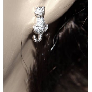NSA|women's earrings 925 silver cat kitten contrariè pavé of white cubic zirconia
