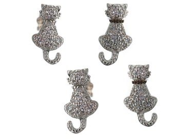 NSA|orecchini argento 925 con zirconi bianchi gatto gattino stilizzato contrariè