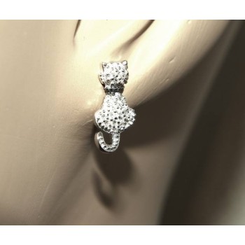 NSA|woman earrings 925 silver with white cubic zirconia cat kitten contrariè leash