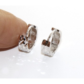 NSA|Argento 925 : orecchini massicci a scattino uomo e donna diamantati sfaccettati piccoli 13 mm (un paio)
