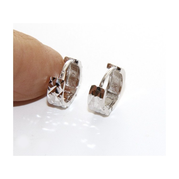 NSA|Silver 925: earrings massive cliquet woman and diamond faceted small 13 mm (one pair)