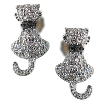 NSA|925 silver cat earrings with white zircons kitten contrariè collar