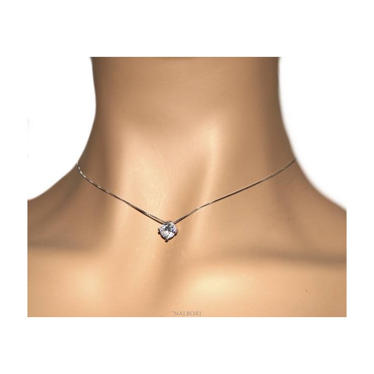 NSA|Set of women's 7 mm light point in 925 silver with zircon. Venetian chain pendant and matching earrings