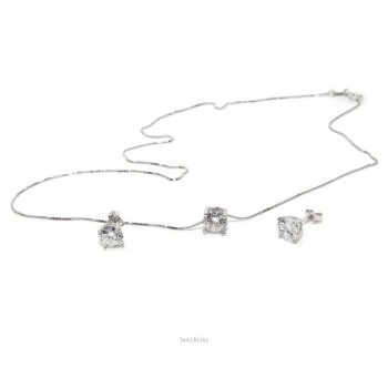 NSA|Set of women's 7 mm light point in 925 silver with zircon. Venetian chain pendant and matching earrings