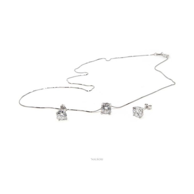 NSA|Parure donna punto luce 7 mm in argento 925 con zircone. Catena veneziana ciondolo passante e Orecchini abbinati