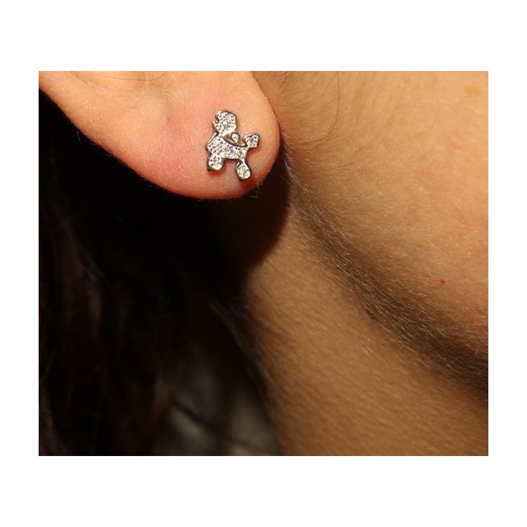 NSA|women's silver 925 earrings with white zircons poodle dog NALBORI