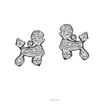 NSA|women's silver 925 earrings with white zircons poodle dog NALBORI