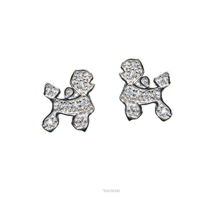 NSA|women's silver 925 earrings with white zircons poodle dog NALBORI