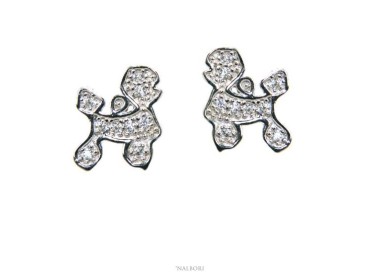 NSA|women's silver 925 earrings with white zircons poodle dog NALBORI