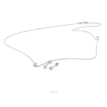 NSA|NALBORI Set of women's 3 mm light point in 925 silver with zircon. Venetian chain pendant and matching earrings