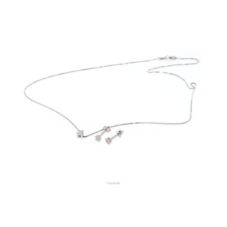 NSA|Parure donna punto luce 7 mm in argento 925 con zircone. Catena veneziana ciondolo passante e Orecchini abbinati