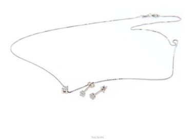 NSA|NALBORI Set of women's 3 mm light point in 925 silver with zircon. Venetian chain pendant and matching earrings