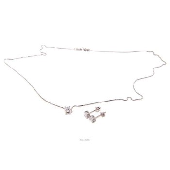 NSA|Set of women's 4 mm light point in 925 silver with zircon. Venetian chain pendant and matching earrings